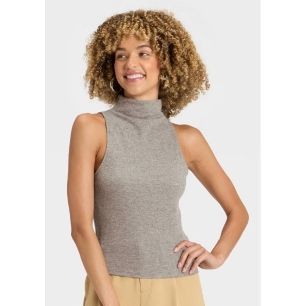 A New Day Womens Sleeveless Mock Neck Knit Top Heather Gray‎ 018009124 NWT
